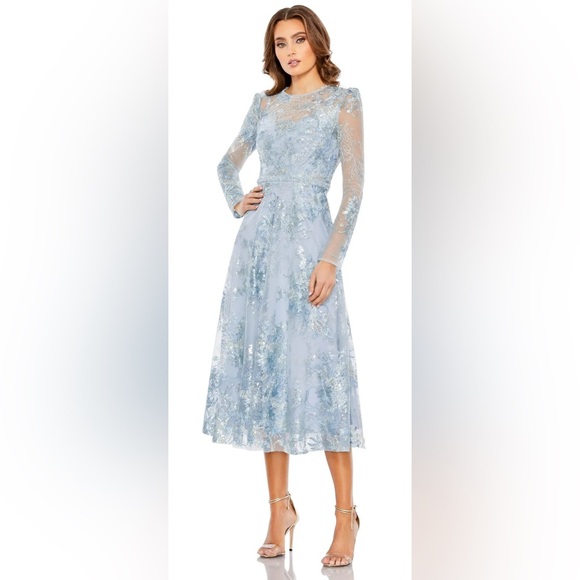MAC DUGGAL 68020
Blue Embellished Illusion Long Sleeve Midi Dress - Picture 1 of 7